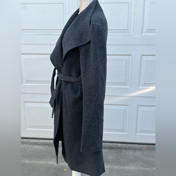 Women Joseph Lisa Long Wool Cashmere Coat Collared tie Long Sleeve grey 42 - Picture 2 of 7